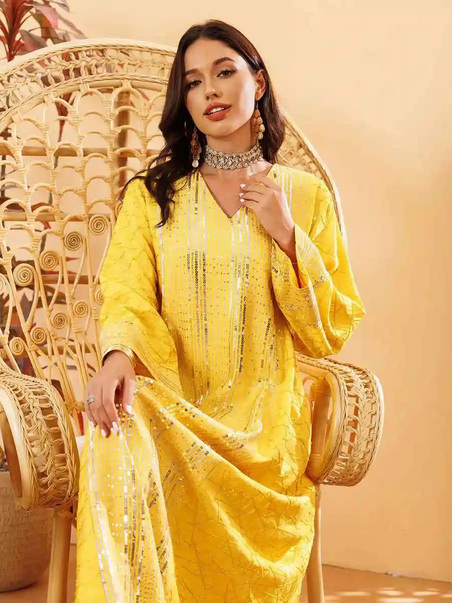 Robe caftan brodée de paillettes pour l'Aïd #25418