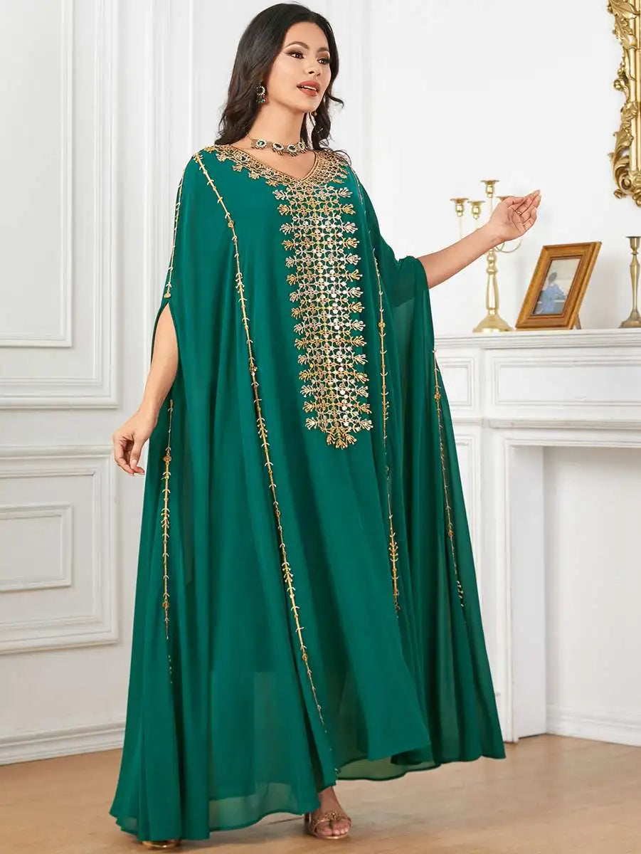Robe de l'Aïd en mousseline de soie brodée pour femme musulmane, caftan