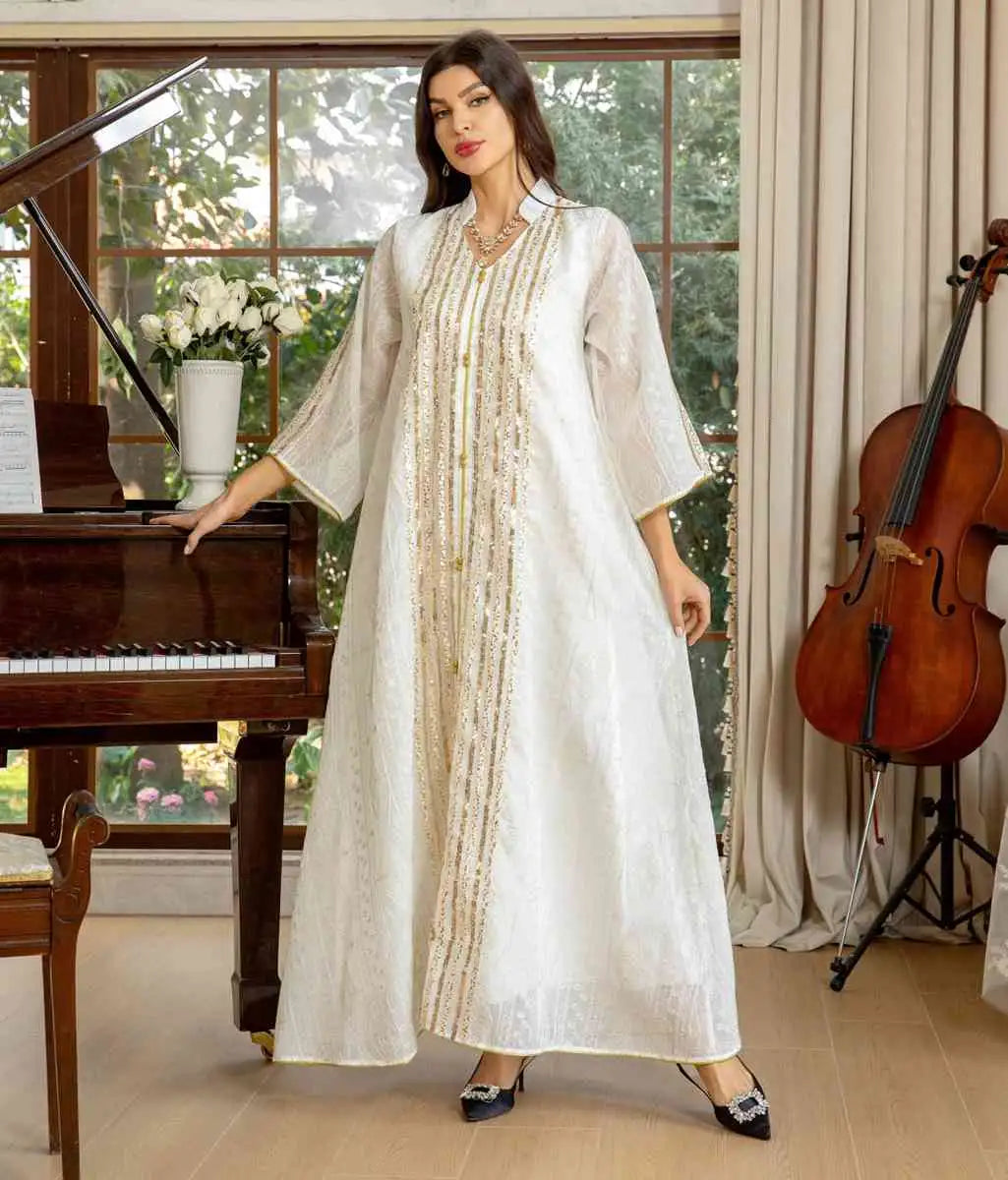 Robe de l'Aïd à paillettes brodées pour femme, caftan