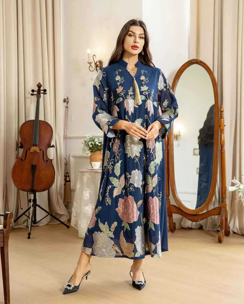 Robe de l'Aïd en mousseline de soie brodée à paillettes