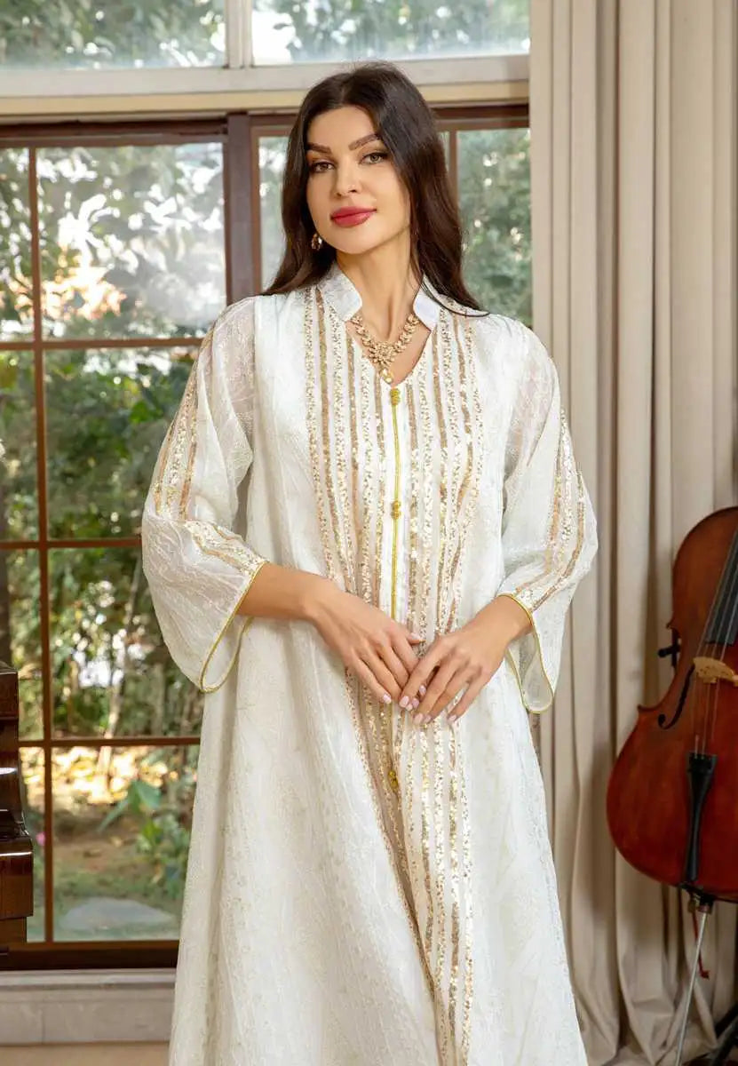Robe de l'Aïd à paillettes brodées pour femme, caftan