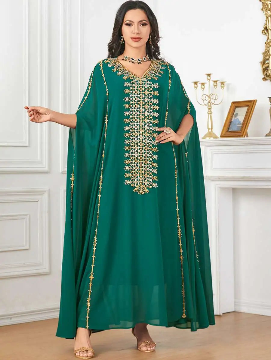 Robe de l'Aïd en mousseline de soie brodée pour femme musulmane, caftan