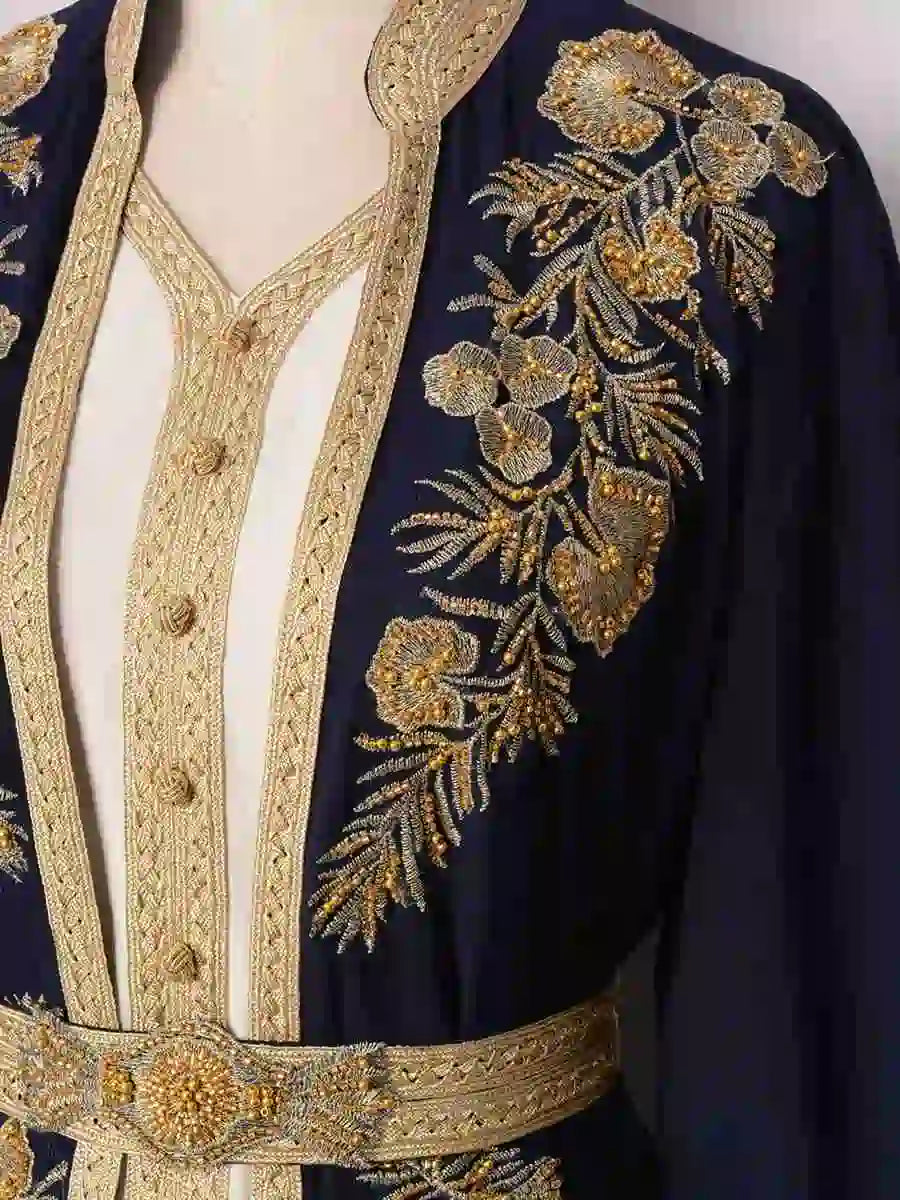 Ensemble 2 pièces caftan à perles avec robe intérieure sans manches #24352