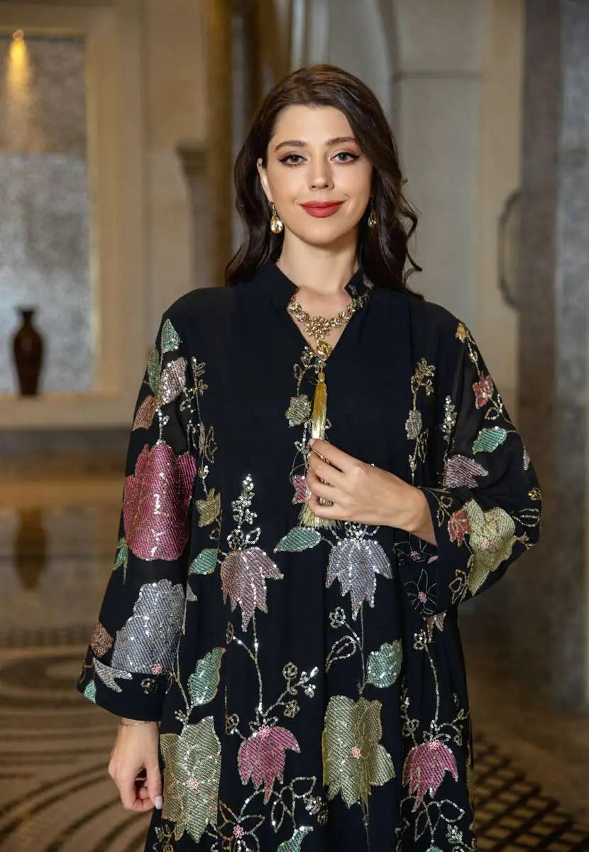 Robe de l'Aïd en mousseline de soie brodée à paillettes