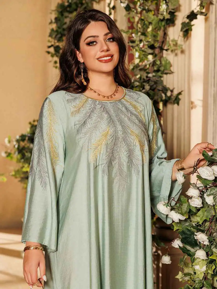 Robe caftan brodée à strass Hotfix de l'Aïd