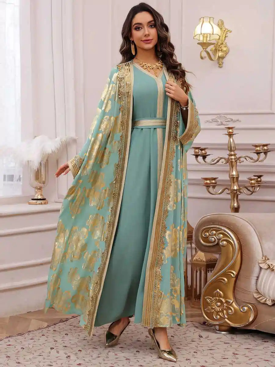 Ensemble 2 pièces, robe bronzante pour l'Aïd, caftan, avec robe intérieure sans manches #25473