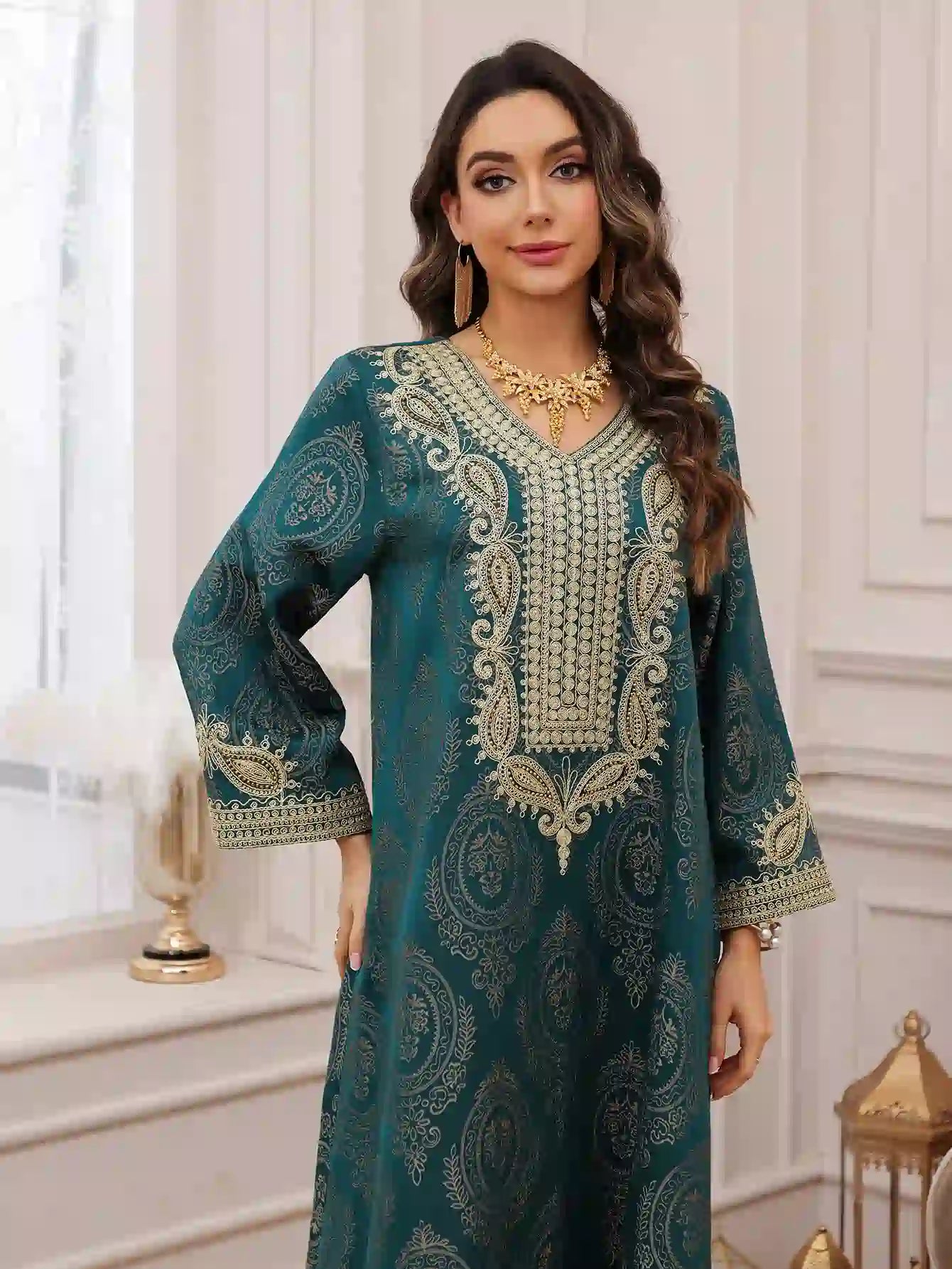 Eid Mukhawar Jacquard Embroidery Caftan Kaftan Dress #25491
