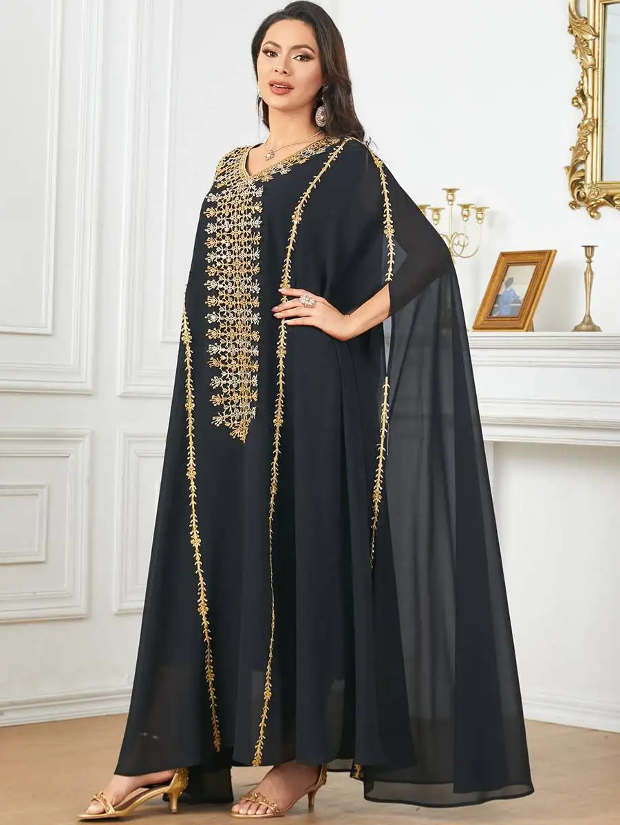 Robe de l'Aïd en mousseline de soie brodée pour femme musulmane, caftan