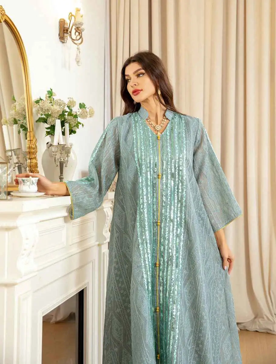 Robe de l'Aïd à paillettes brodées pour femme, caftan
