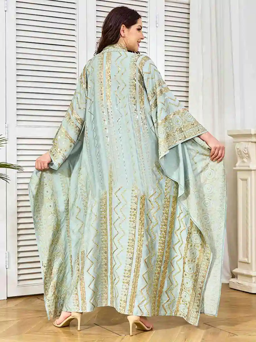 Eid Sequins Embroidered Batwing Sleeve Farasha Caftan Kaftan Dress #25381