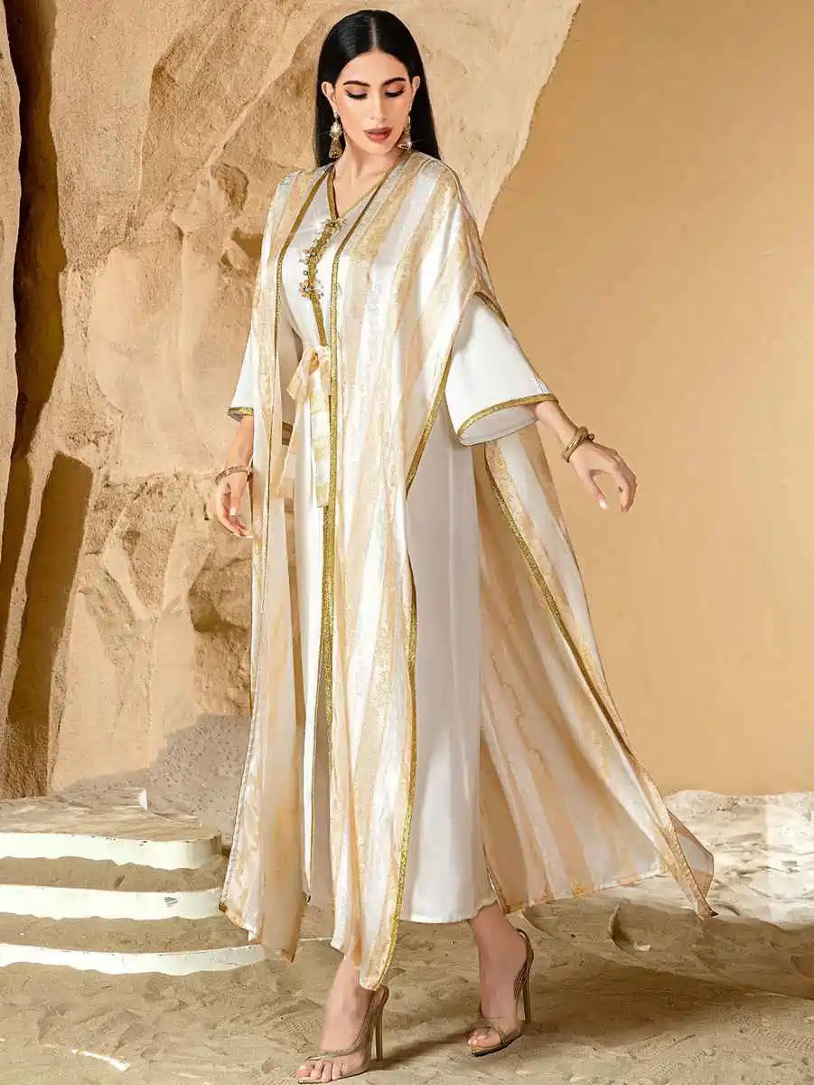 Eid Outfits Hand-stitched Rhinestone Caftan Kaftan Dress #255143