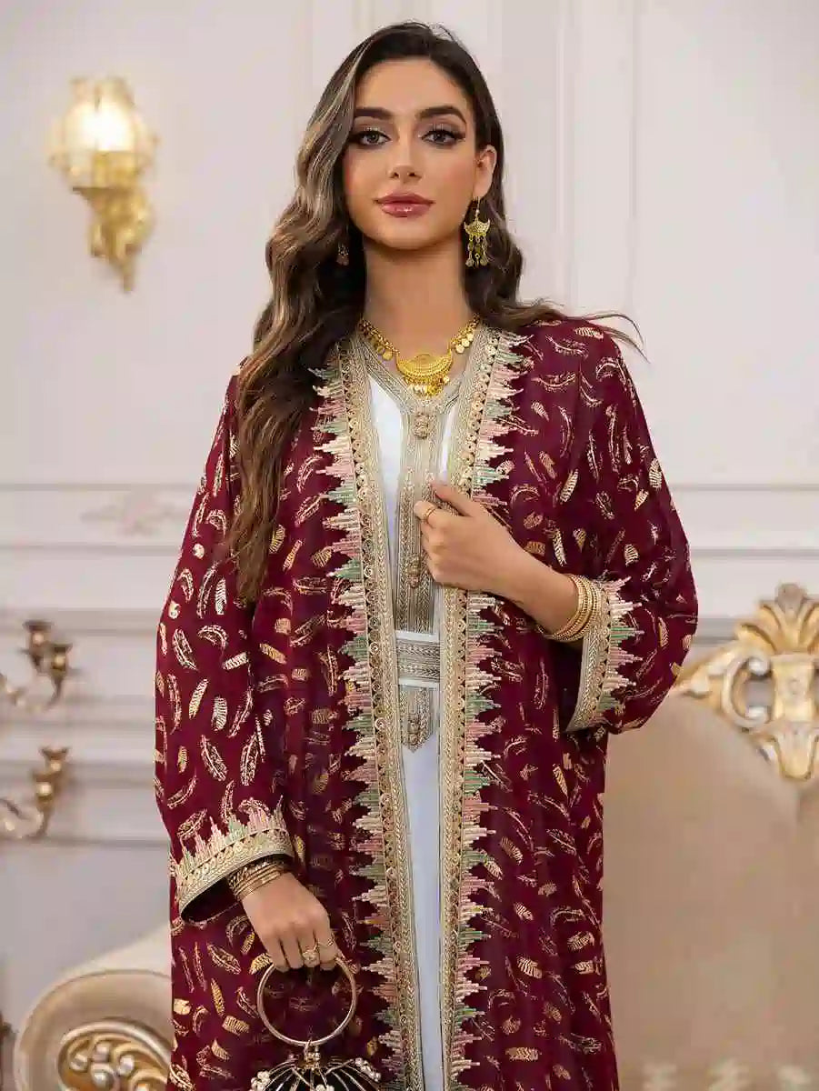 Eid 2 Pieces Set Bronzing Chiffon Caftan Kaftan Dress With Inner Sleeveless Dress #25454