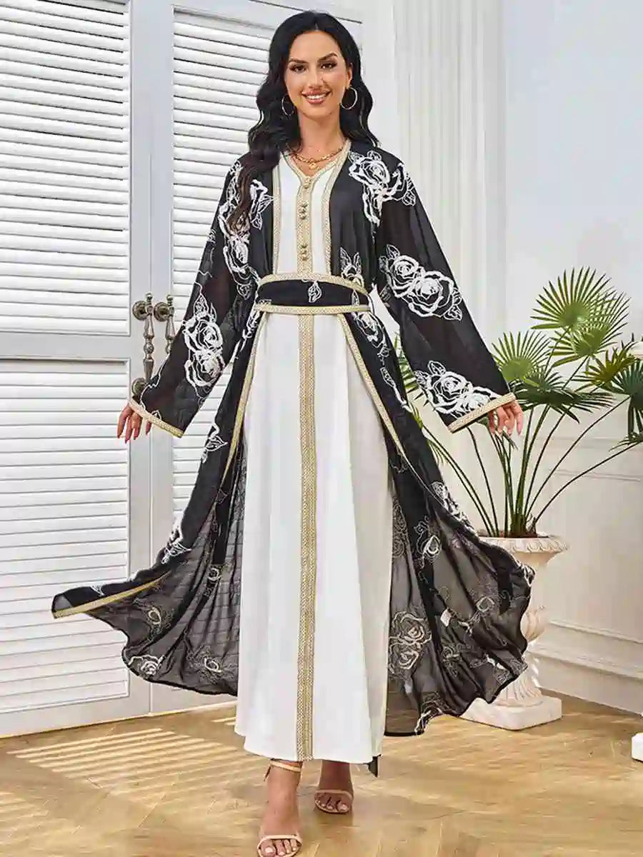 Ensemble 2 pièces pour l'Aïd, caftan brodé, robe caftan avec intérieur sans manches #25MT211