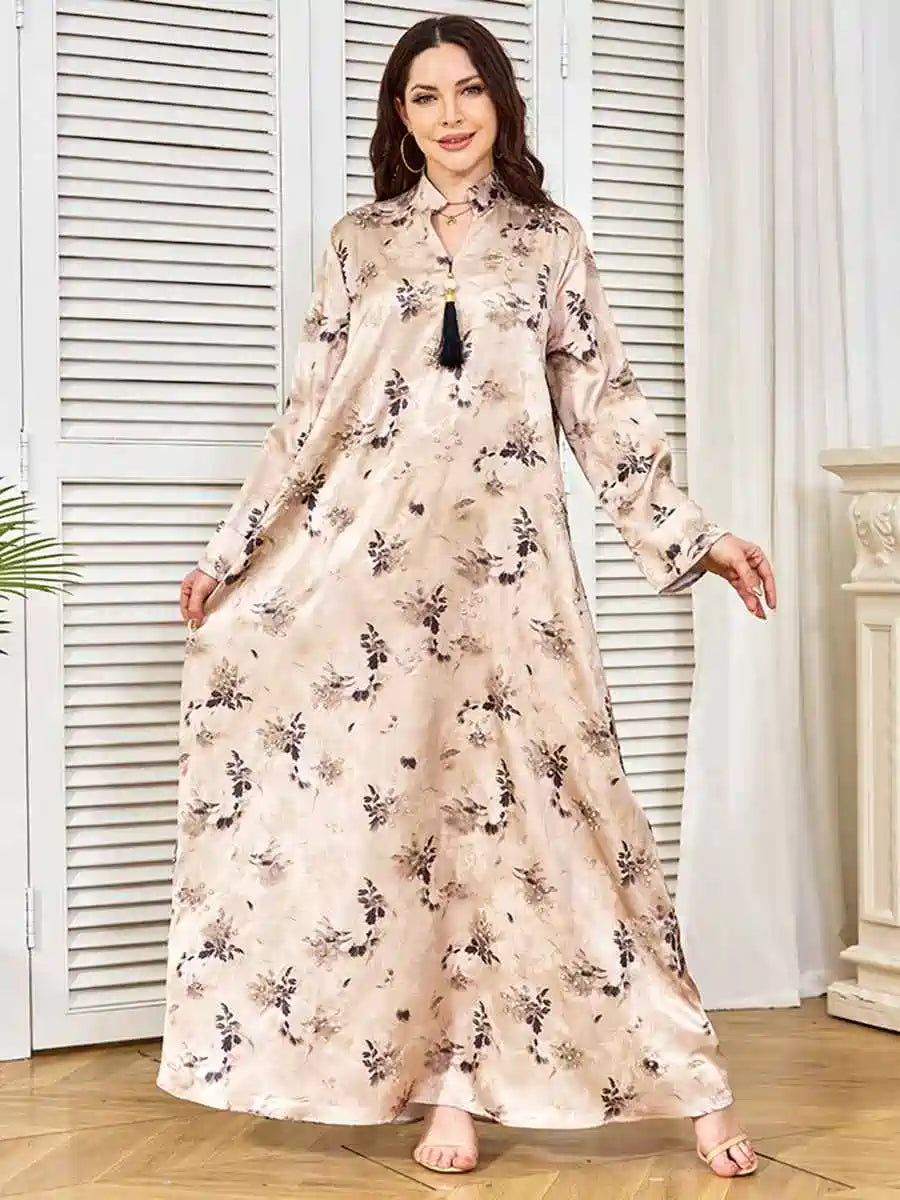Robe caftan brodée avec pompons et strass, style Eid, #25375