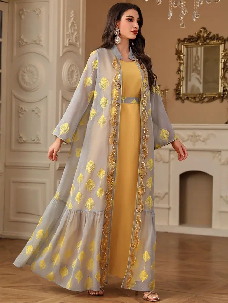 Ensemble 2 pièces brodé Eid Caftan Robe Kaftan avec robe intérieure #254212