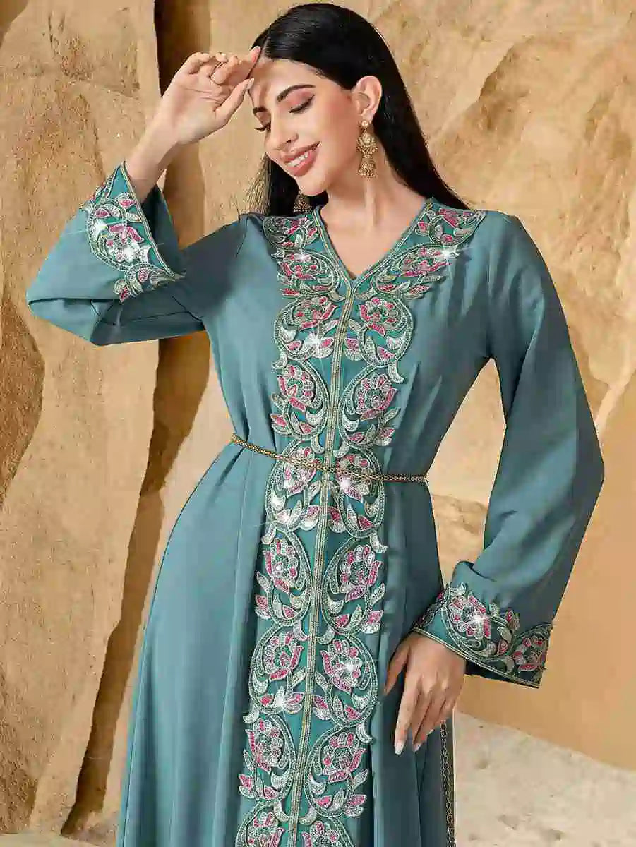 Eid Outfits Hand-stitched Embroidery Caftan Kaftan Dress #2540761