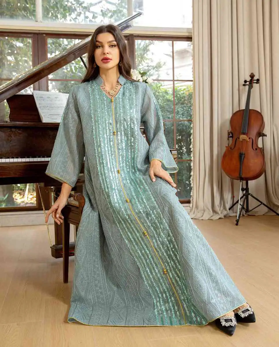 Robe de l'Aïd à paillettes brodées pour femme, caftan