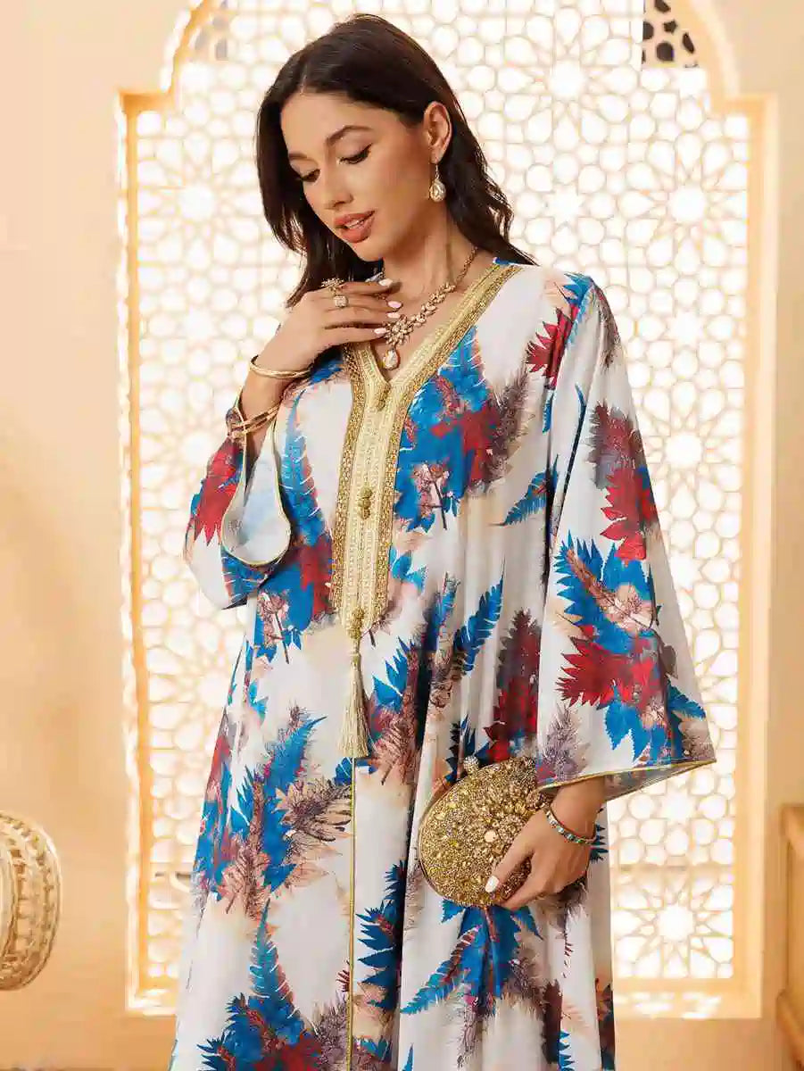 Robe caftan imprimée strass Hotfix Eid #24434