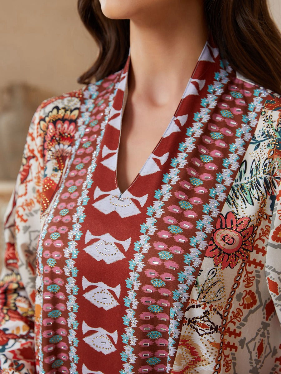 Printed Caftan Kaftan Dress For Women - Mukhawar Jalabiya Eid Dress - #26SX32