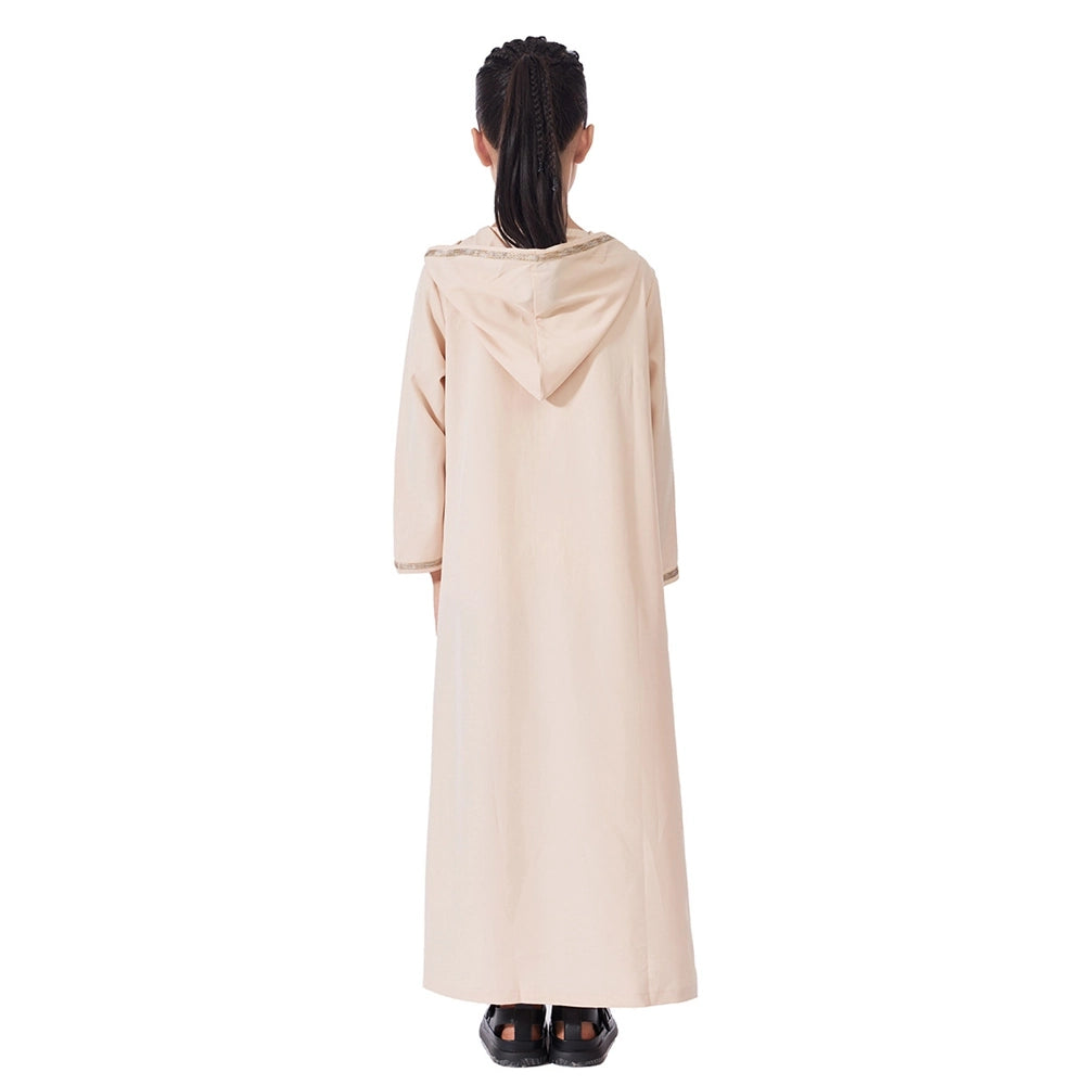 Robe Abaya à capuche brodée en dentelle pour filles musulmanes #25G633