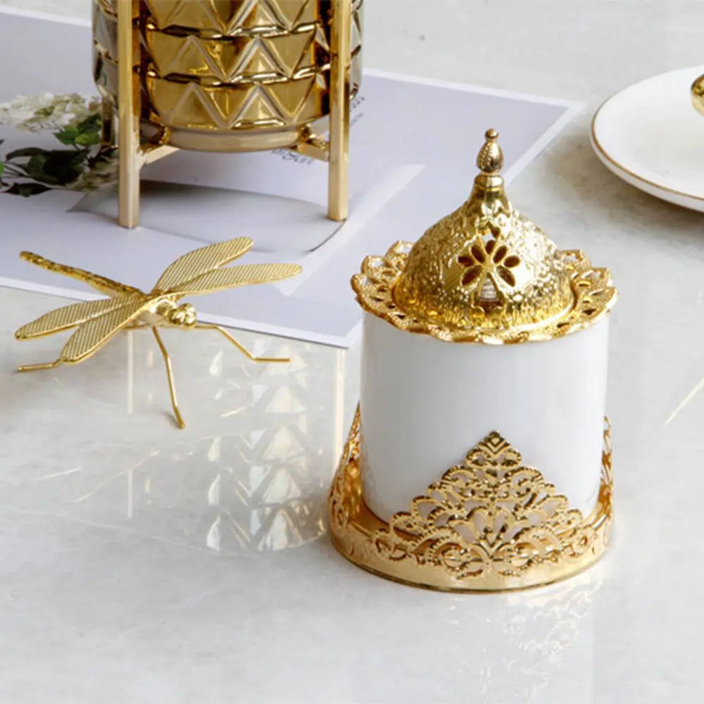 Brûleur d'encens Bakhoor en céramique doré, décoration d'intérieur arabe du Moyen-Orient