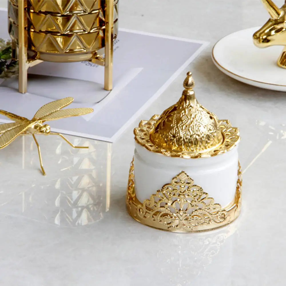 Brûleur d'encens Bakhoor en céramique doré, décoration d'intérieur arabe du Moyen-Orient