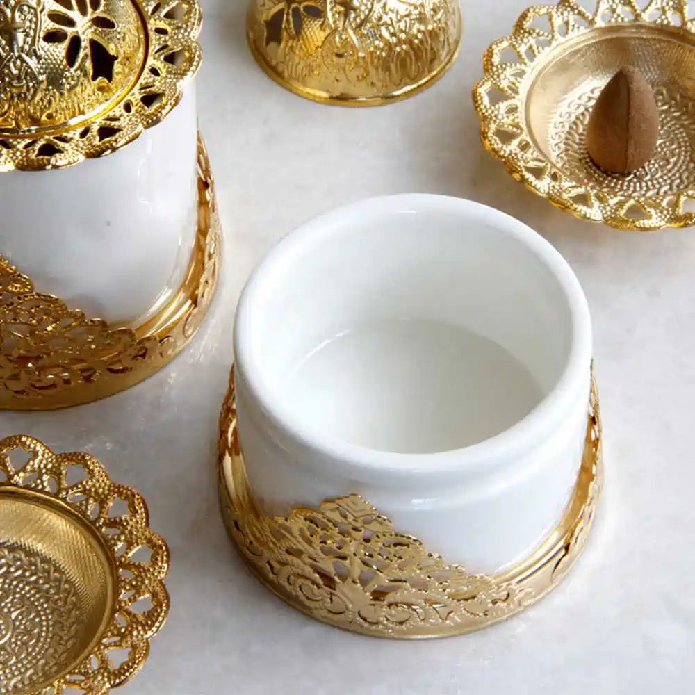 Brûleur d'encens Bakhoor en céramique doré, décoration d'intérieur arabe du Moyen-Orient