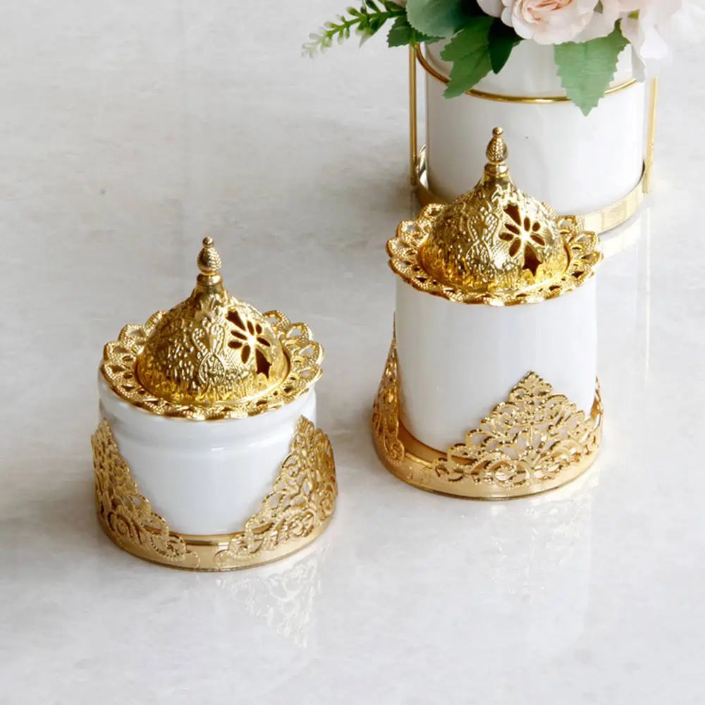 Brûleur d'encens Bakhoor en céramique doré, décoration d'intérieur arabe du Moyen-Orient