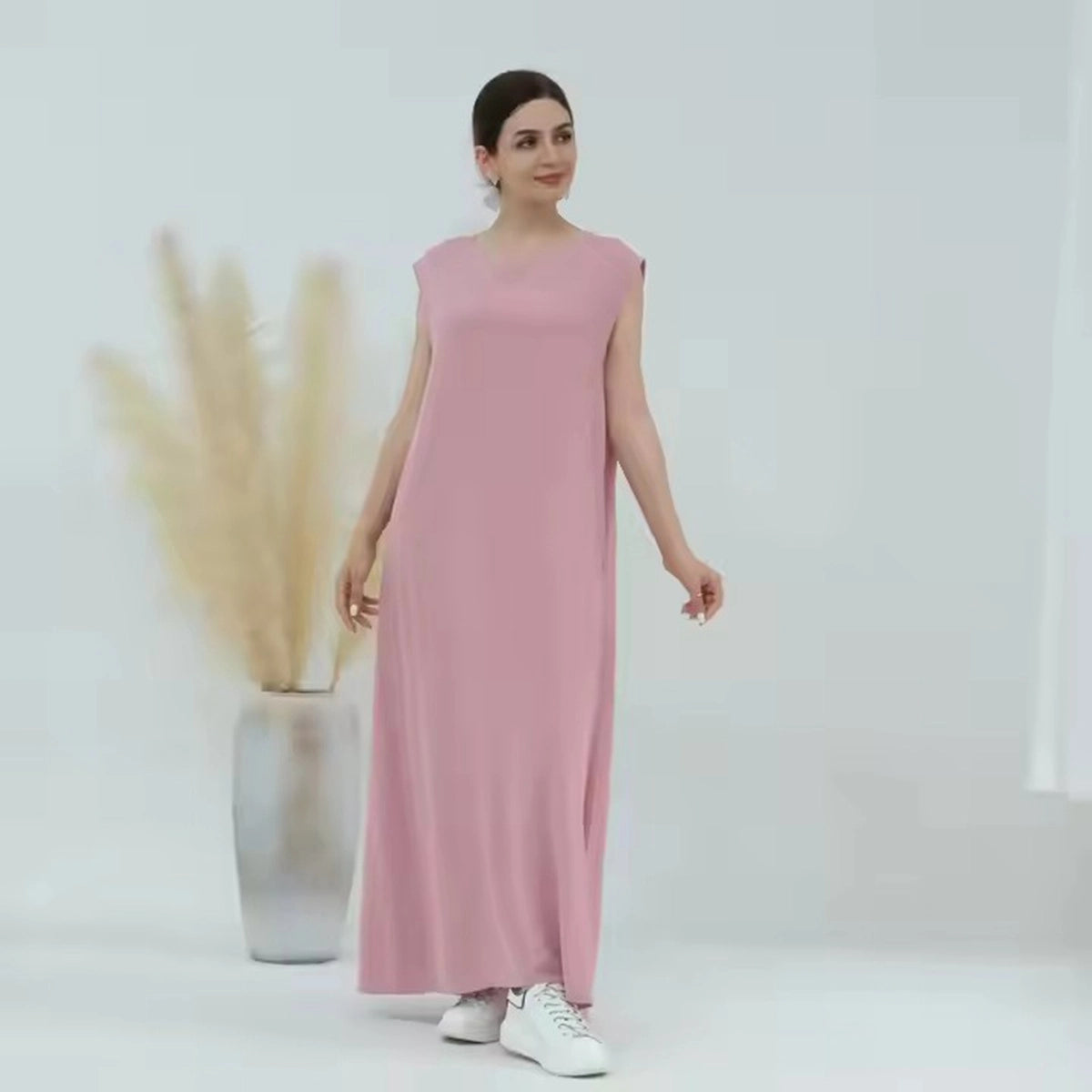 Robe de dessous froissée sans manches pour femmes musulmanes, 11 couleurs au choix, n° 25480