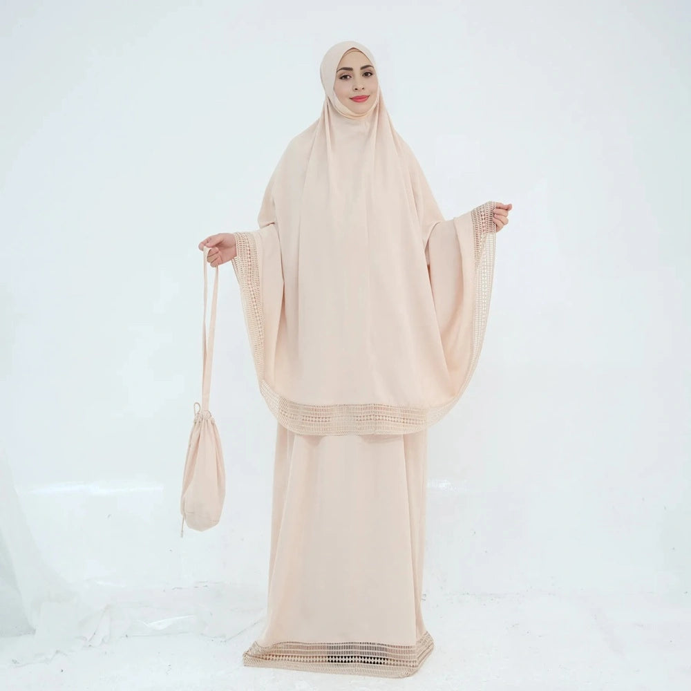 4 Pieces Set Jilbab Prayer Abaya Dress With Prayer Mat And Bag #25956