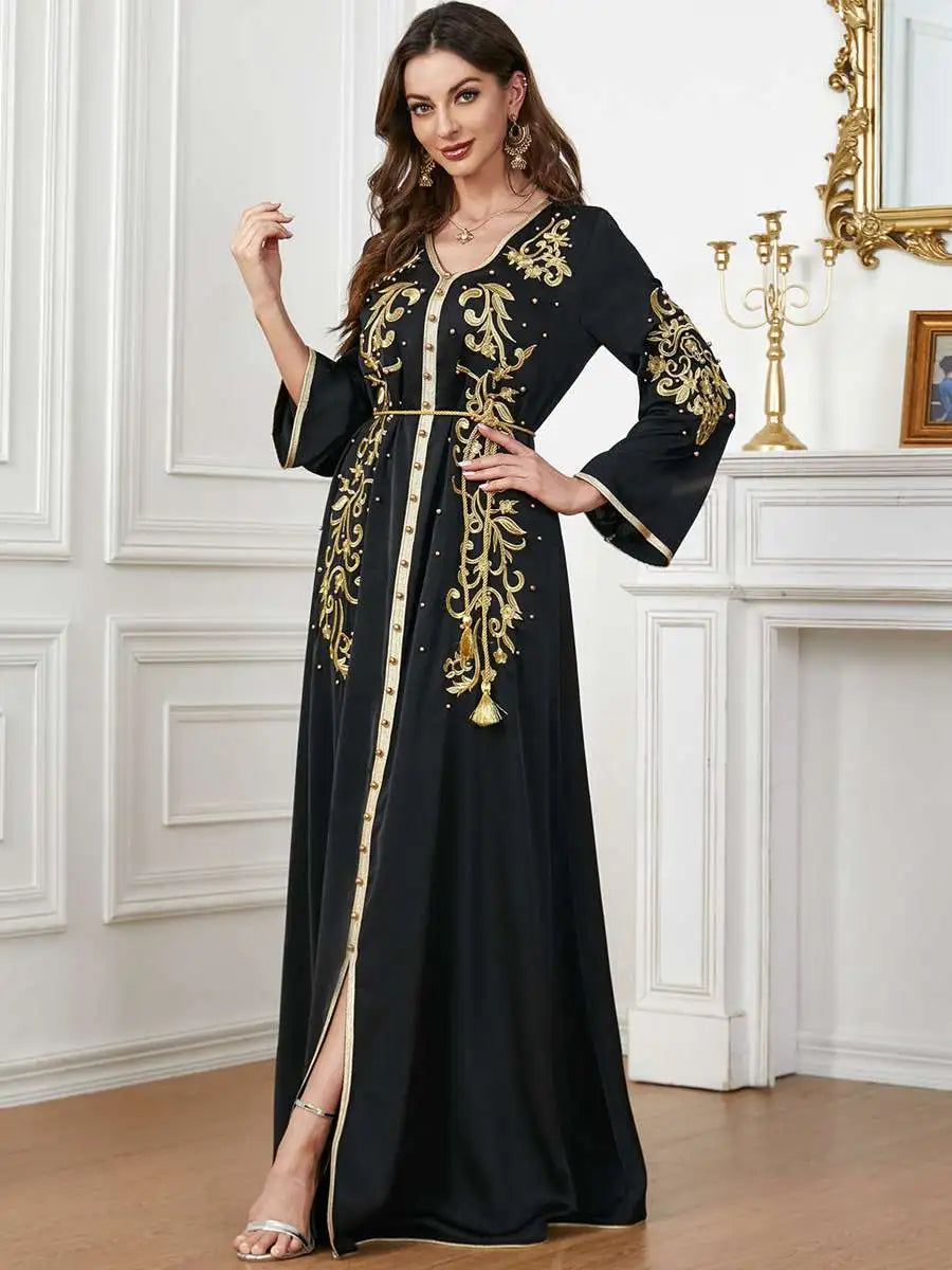 Robe de l'Aïd en satin brodé, caftan pour femme, style arabe du Moyen-Orient