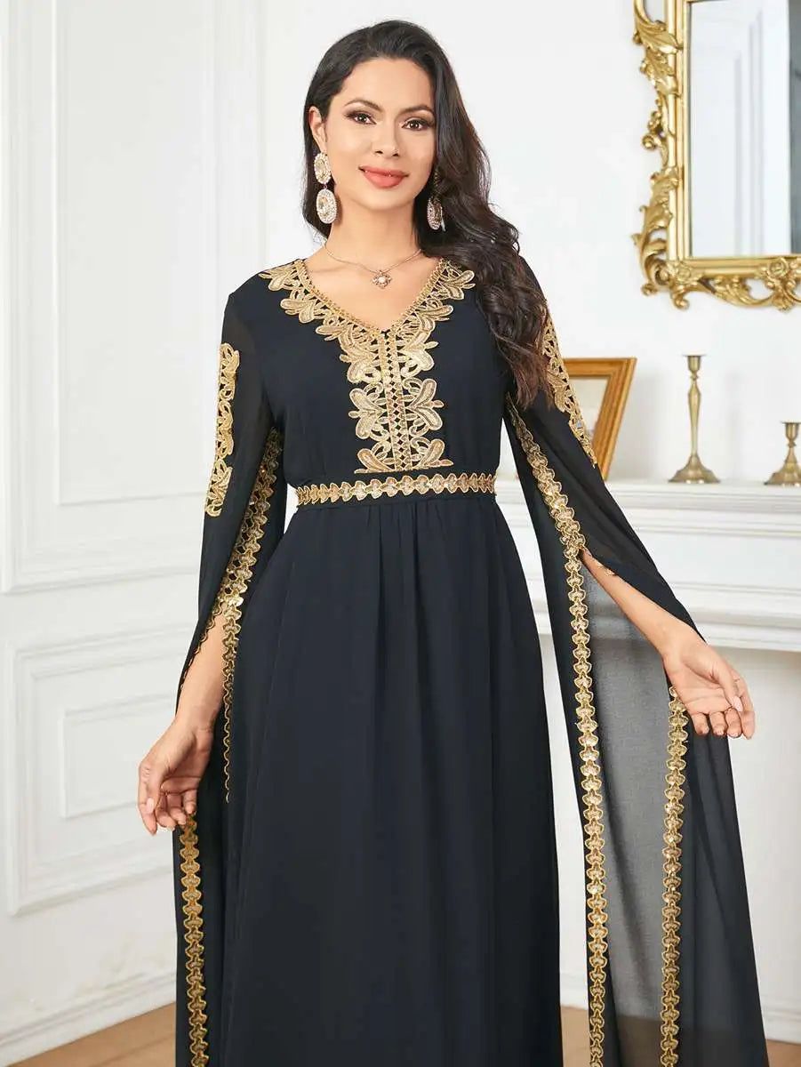 Robe caftan arabe en mousseline de soie à manches raglan pour l'Aïd