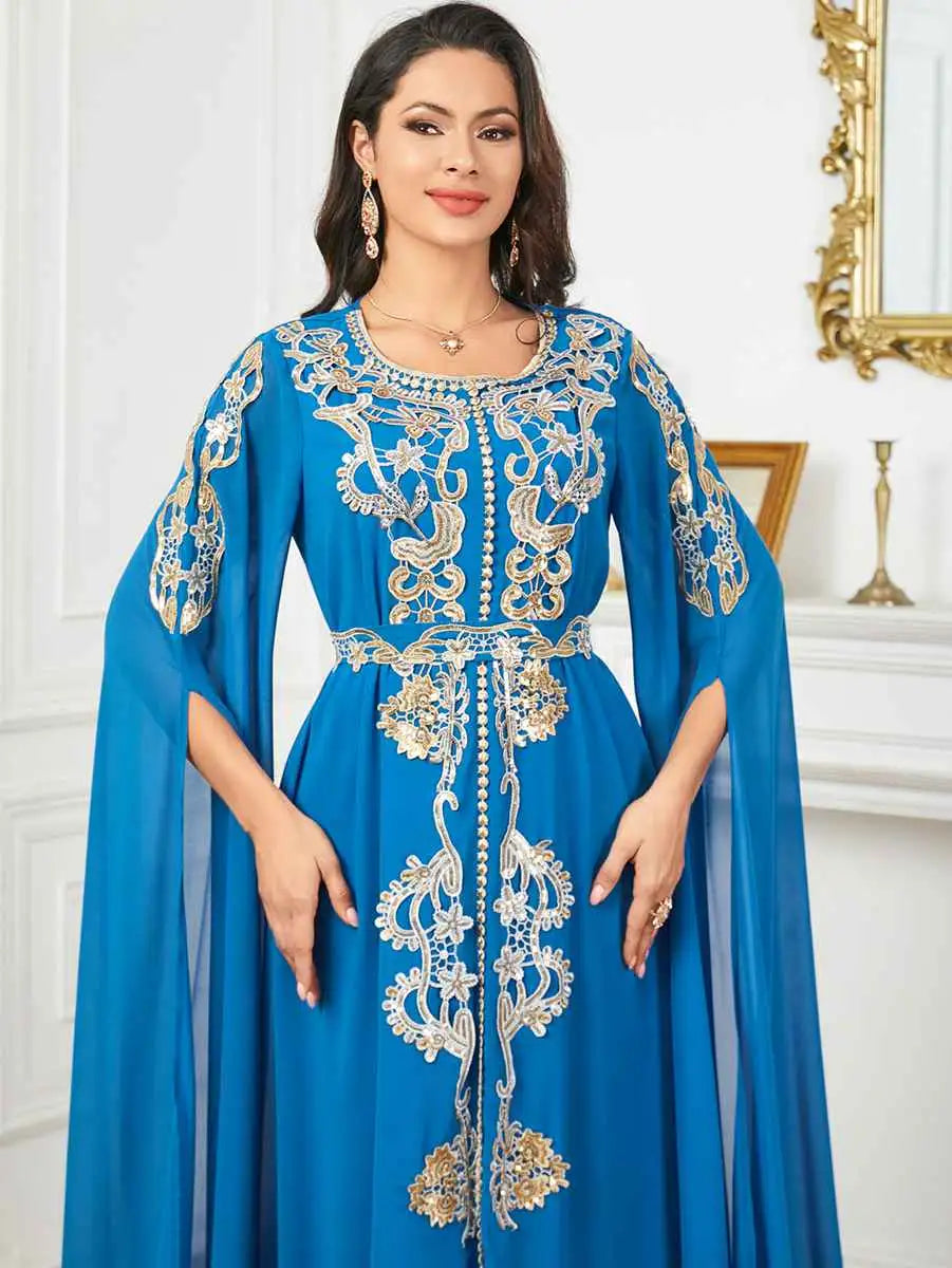 Robe Caftan arabe en mousseline de soie pour l'Aïd, Jalabiya