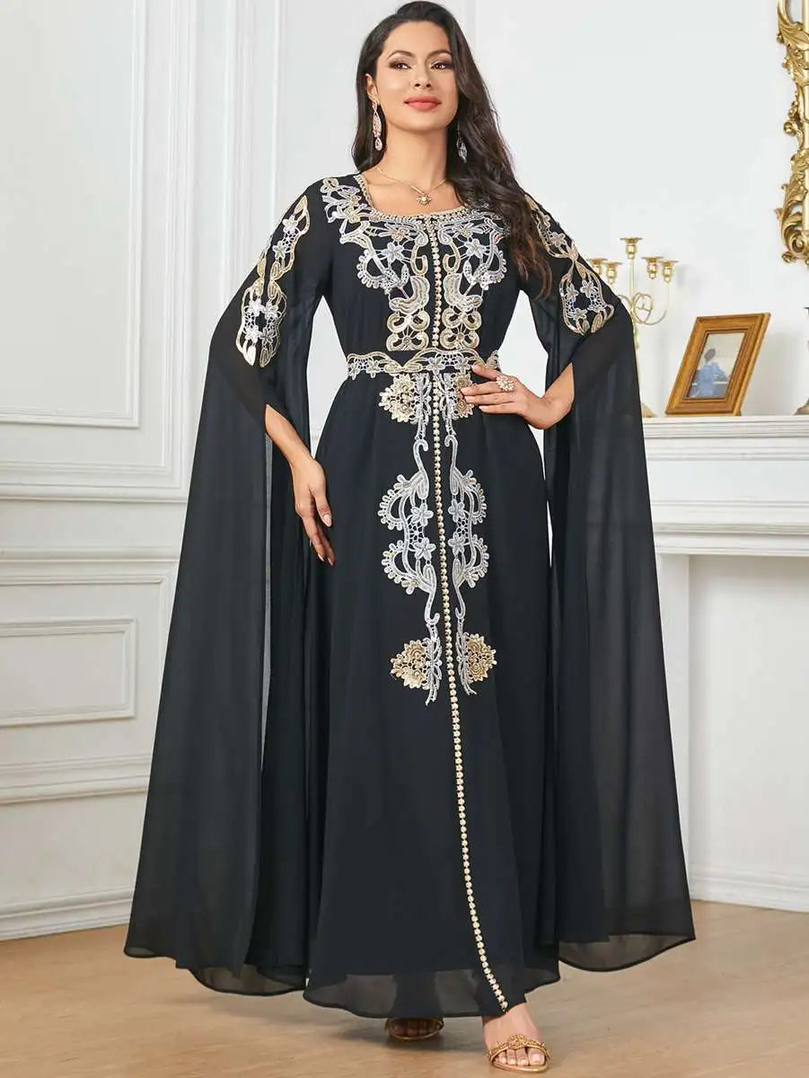 Robe Caftan arabe en mousseline de soie pour l'Aïd, Jalabiya