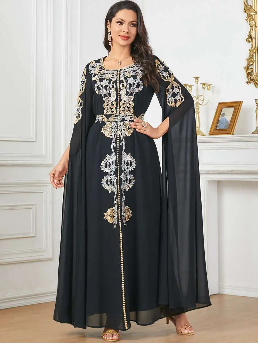 Robe Caftan arabe en mousseline de soie pour l'Aïd, Jalabiya