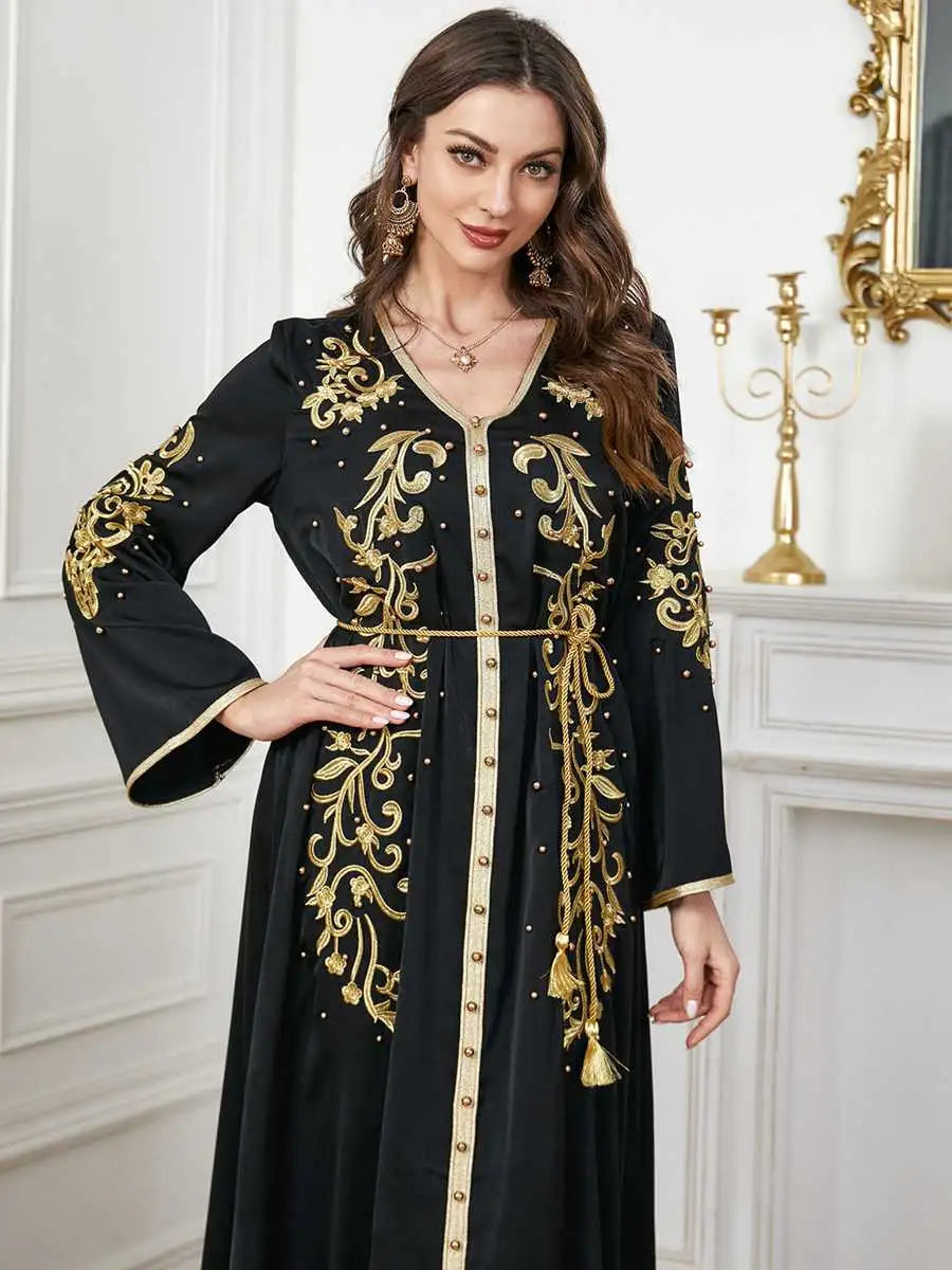 Robe de l'Aïd en satin brodé, caftan pour femme, style arabe du Moyen-Orient