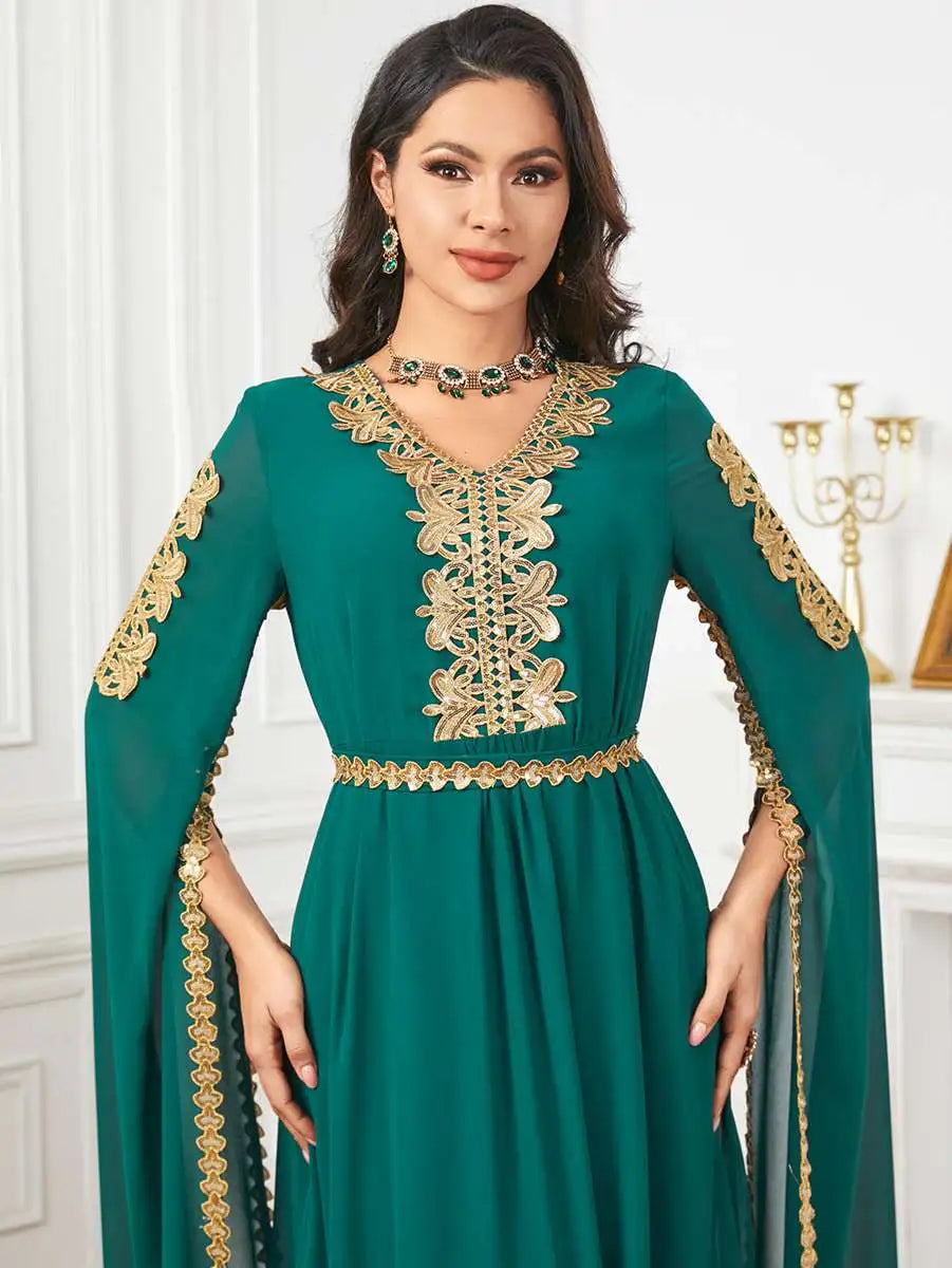 Robe caftan arabe en mousseline de soie à manches raglan pour l'Aïd
