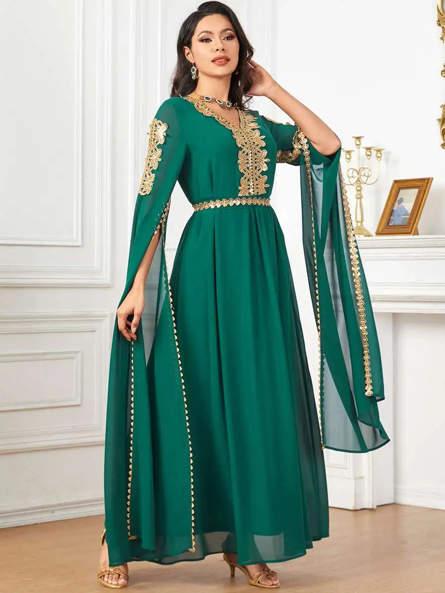 Robe caftan arabe en mousseline de soie à manches raglan pour l'Aïd