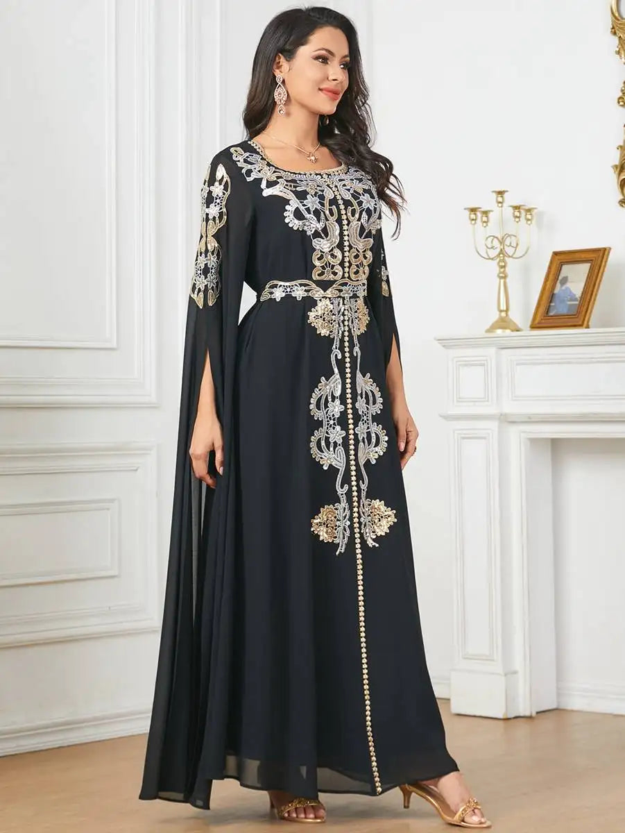 Robe Caftan arabe en mousseline de soie pour l'Aïd, Jalabiya