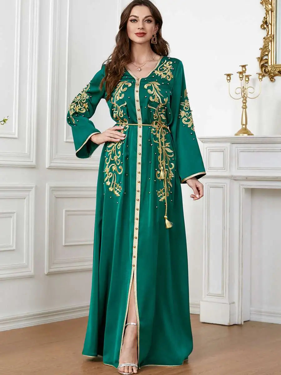 Robe de l'Aïd en satin brodé, caftan pour femme, style arabe du Moyen-Orient