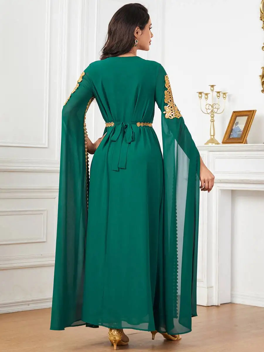 Robe caftan arabe en mousseline de soie à manches raglan pour l'Aïd