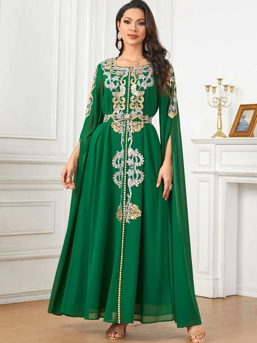 Robe Caftan arabe en mousseline de soie pour l'Aïd, Jalabiya
