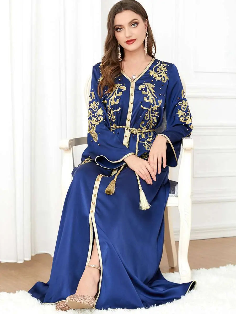 Robe de l'Aïd en satin brodé, caftan pour femme, style arabe du Moyen-Orient