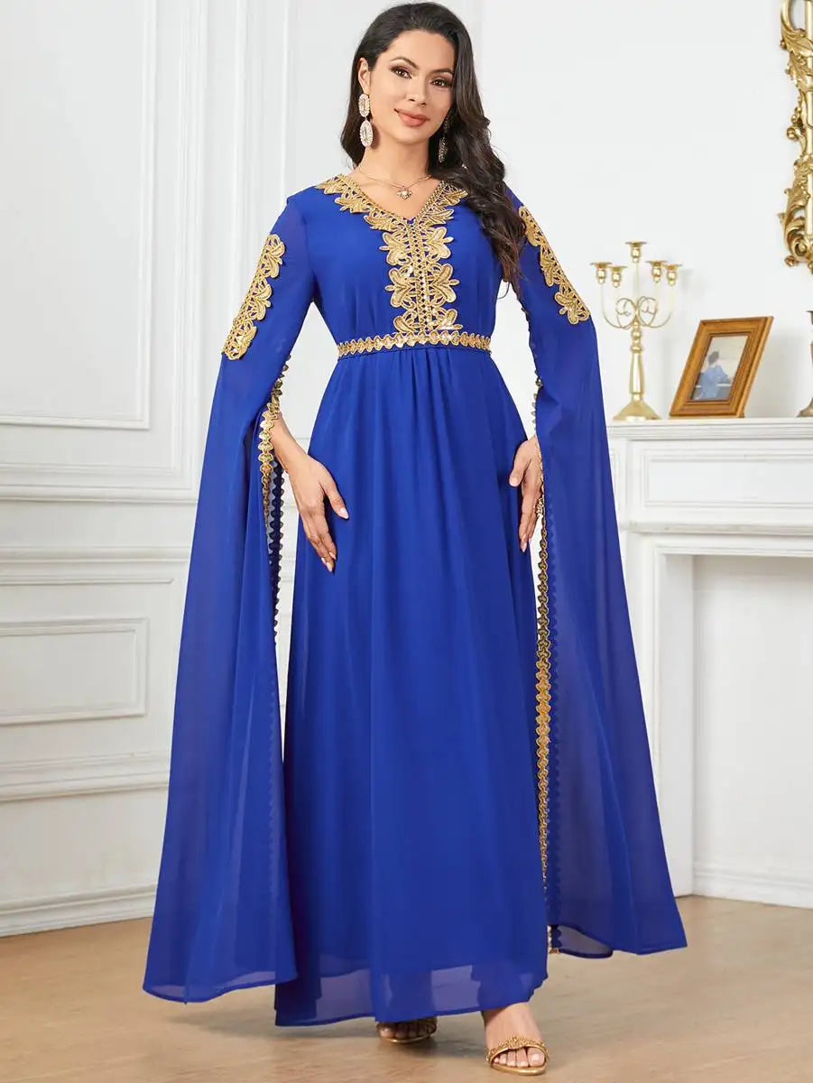 Robe caftan arabe en mousseline de soie à manches raglan pour l'Aïd