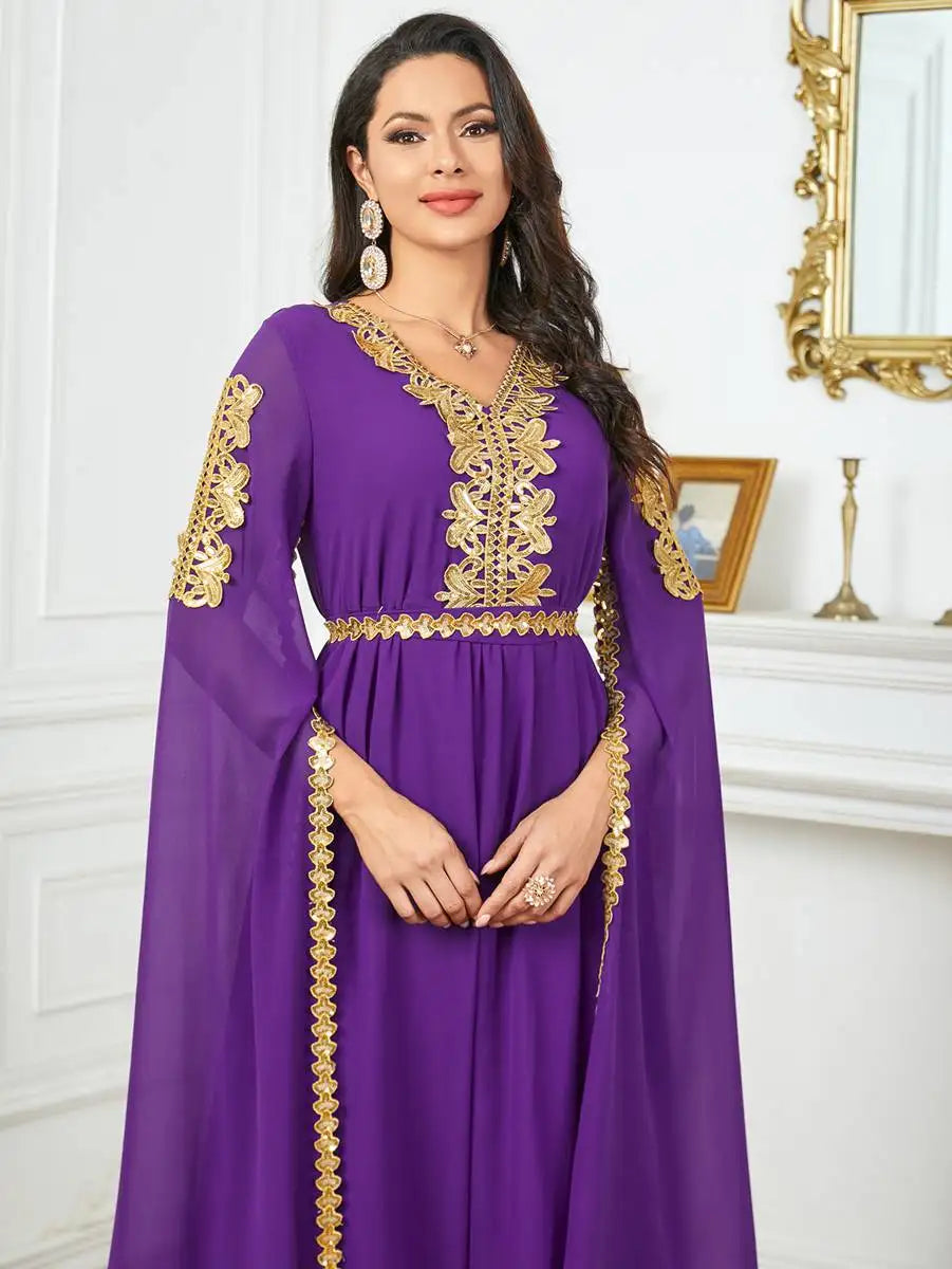 Robe caftan arabe en mousseline de soie à manches raglan pour l'Aïd
