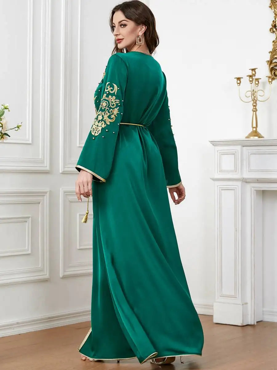 Robe de l'Aïd en satin brodé, caftan pour femme, style arabe du Moyen-Orient