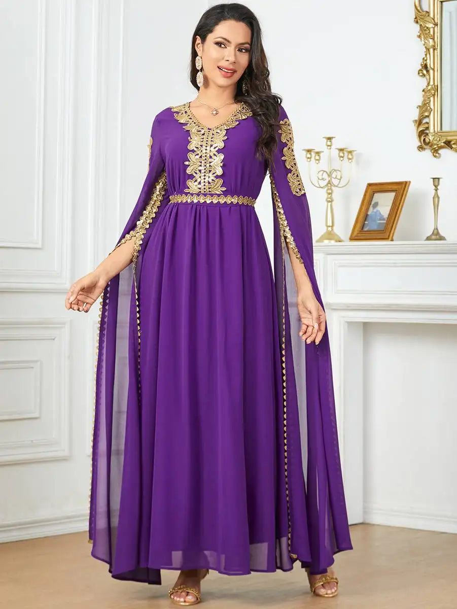 Robe caftan arabe en mousseline de soie à manches raglan pour l'Aïd