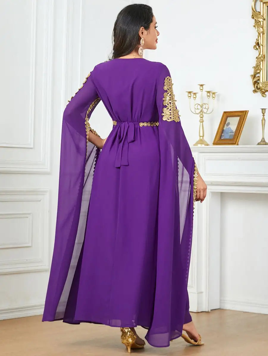 Robe caftan arabe en mousseline de soie à manches raglan pour l'Aïd