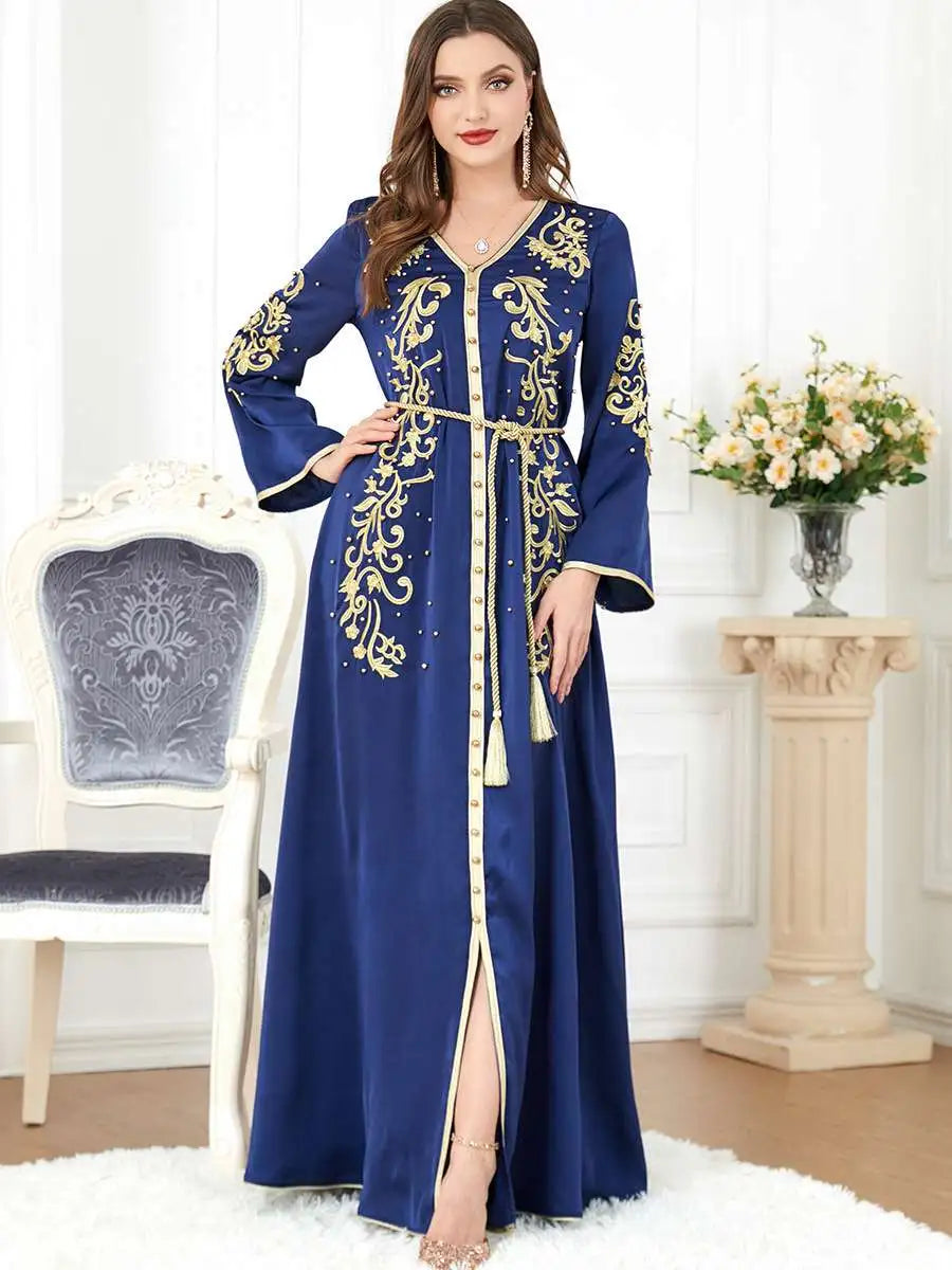 Robe de l'Aïd en satin brodé, caftan pour femme, style arabe du Moyen-Orient
