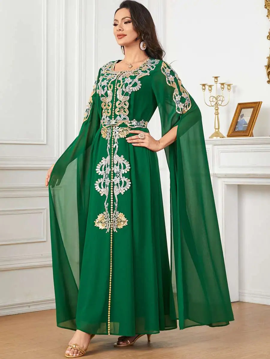 Robe Caftan arabe en mousseline de soie pour l'Aïd, Jalabiya